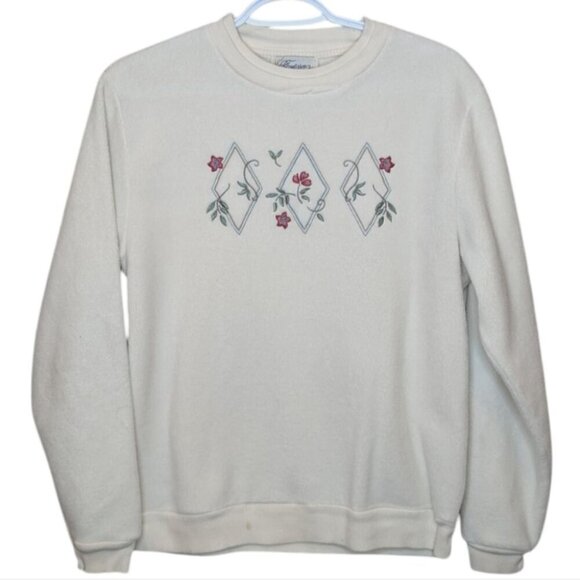 Vintage Tradition White Crew Neck Embroidered Grandma Sweater Medium 10-12 Women - Picture 1 of 9